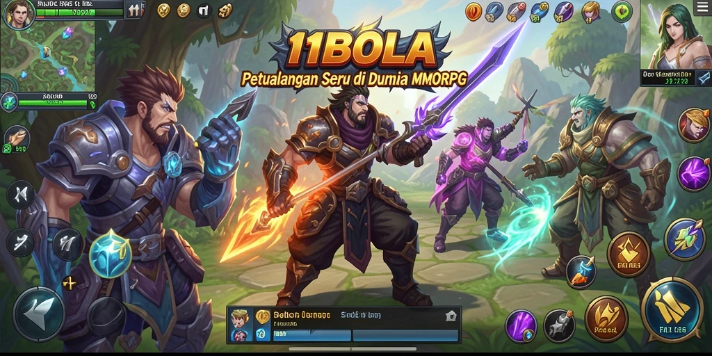 Tangkapan layar gameplay 11BOLA dengan aksi seru dan karakter beragam.