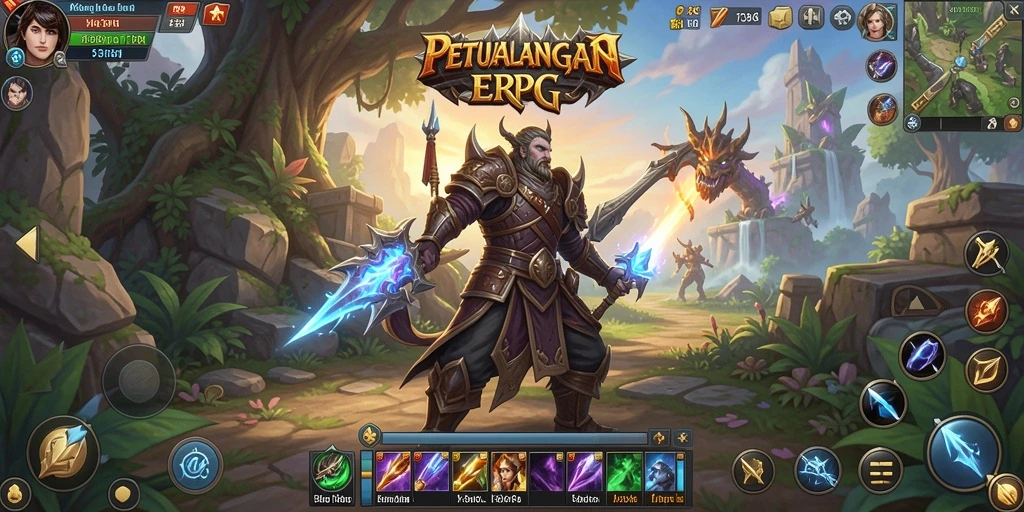 Tampilan gameplay menakjubkan di 73K dengan karakter berjuang melawan monster.