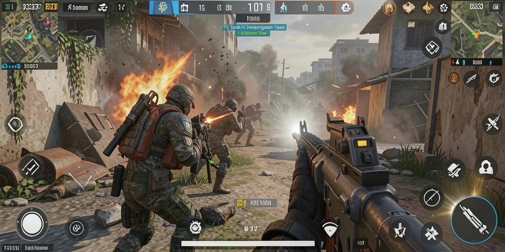 Tampilan dinamis pertempuran dalam game FPS 93337.