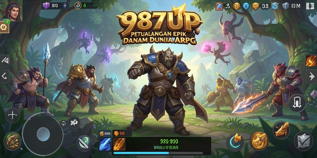 Screenshot gameplay 987UP menampilkan pertarungan epik melawan monster.