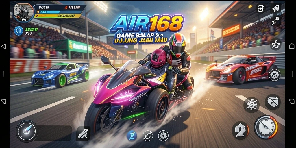 Tangkapan layar dari gameplay balap AIR168 yang mendebarkan.
