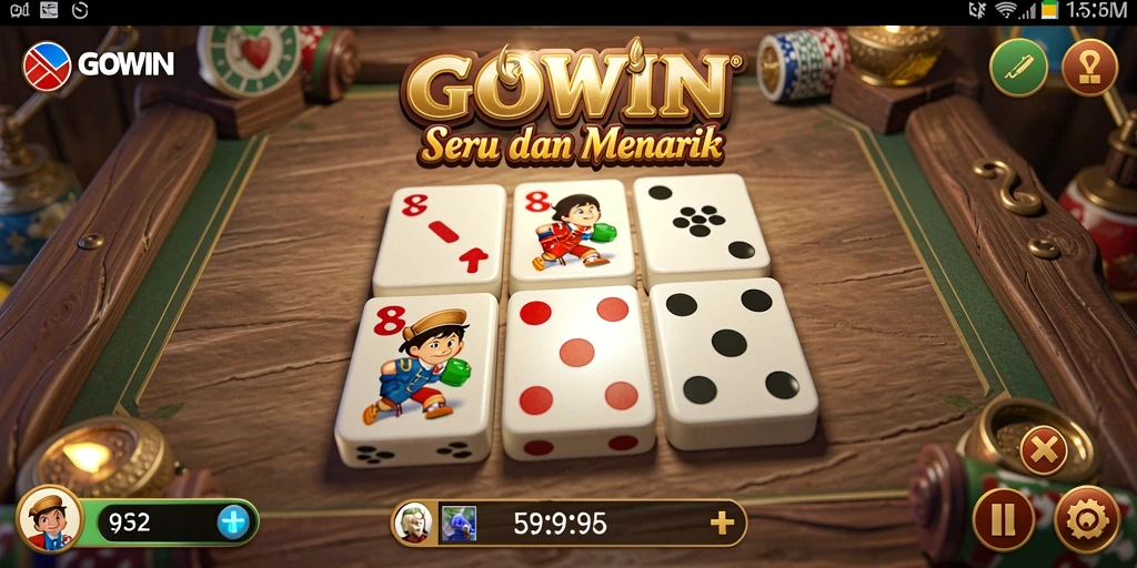 Tampilan gameplay seru dalam GOWIN saat bermain Domino.