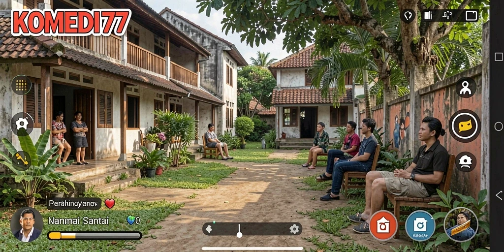 Tampilan gameplay KOMEDI77 yang penuh warna dan lucu.