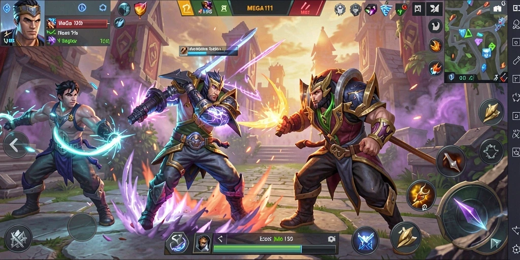 Tampilan gameplay seru dalam <strong>MEGA111</strong> dengan pertarungan strategis.