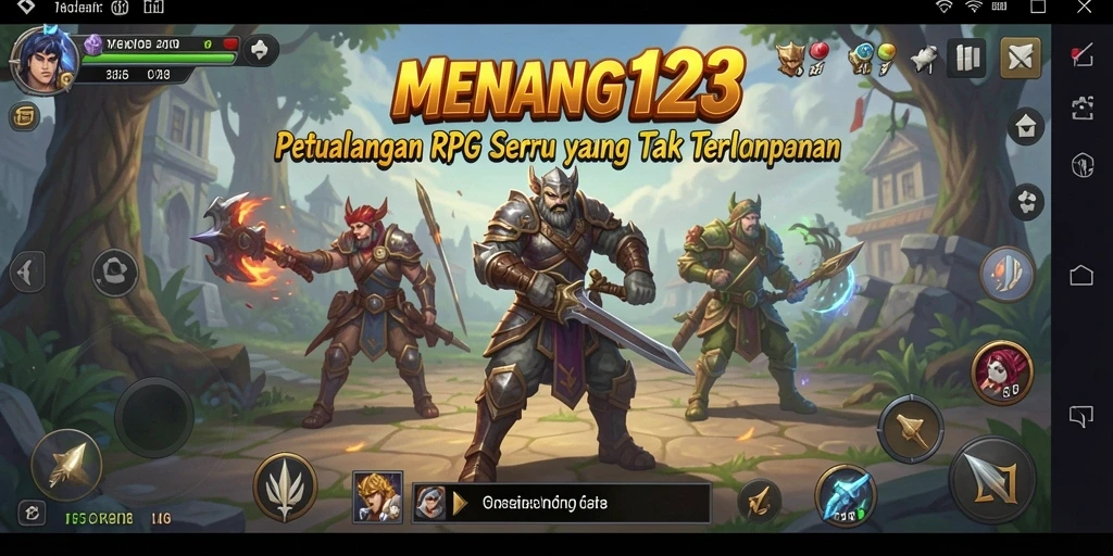 Tampilan gameplay MENANG123 yang menampilkan pertarungan epik dan petualangan heroik.