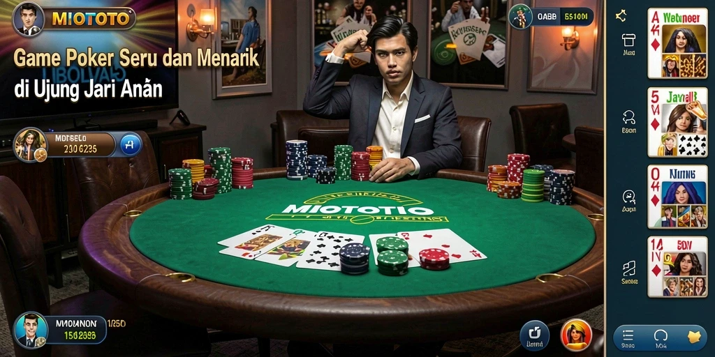 Tampilan interaktif dari gameplay Poker di MIOTOTO.
