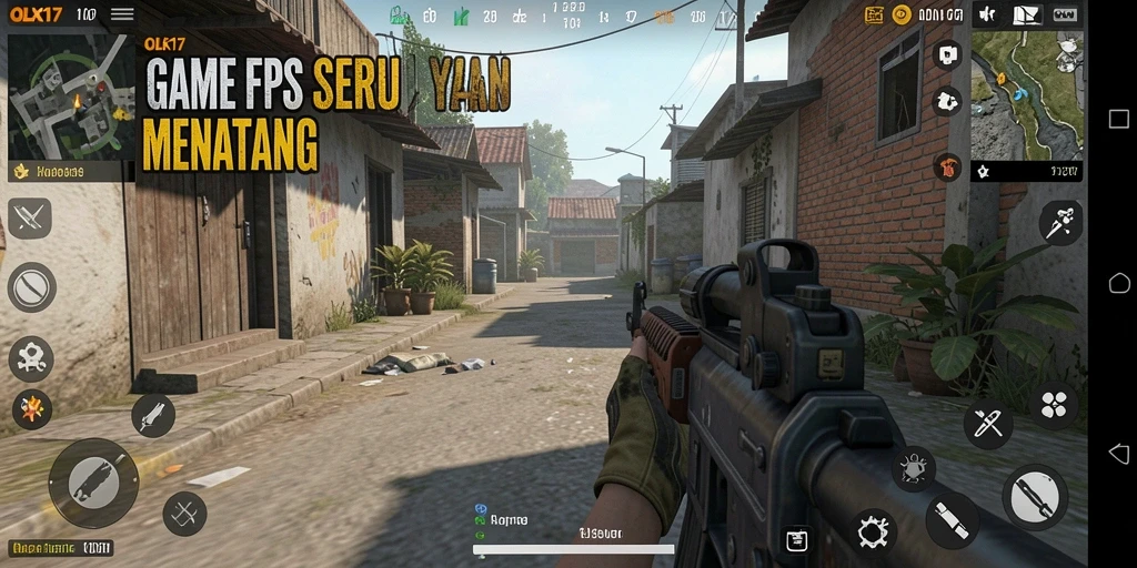 Screenshot utama OLX17 menampilkan aksi gameplay FPS yang seru.