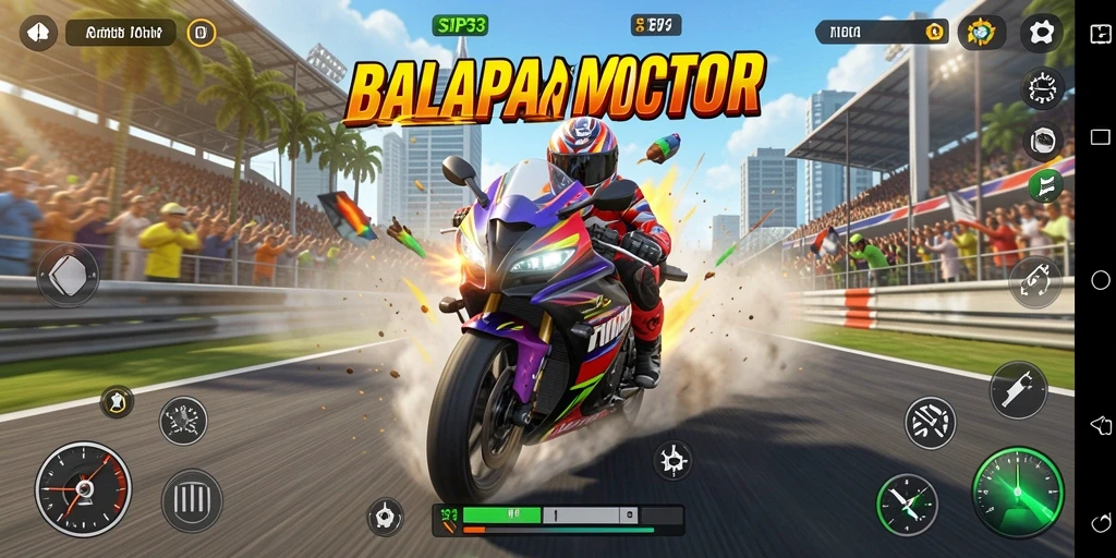 Screenshot SIP33 menampilkan balapan motor yang seru dan intens.