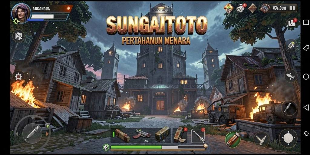 Tampilan gameplay menarik dari SUNGAITOTO dengan menara yang strategis.