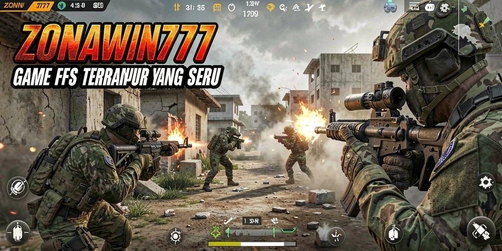 Screenshot gameplay ZONAWIN777 menampilkan aksi tembak-menembak yang mendebarkan.